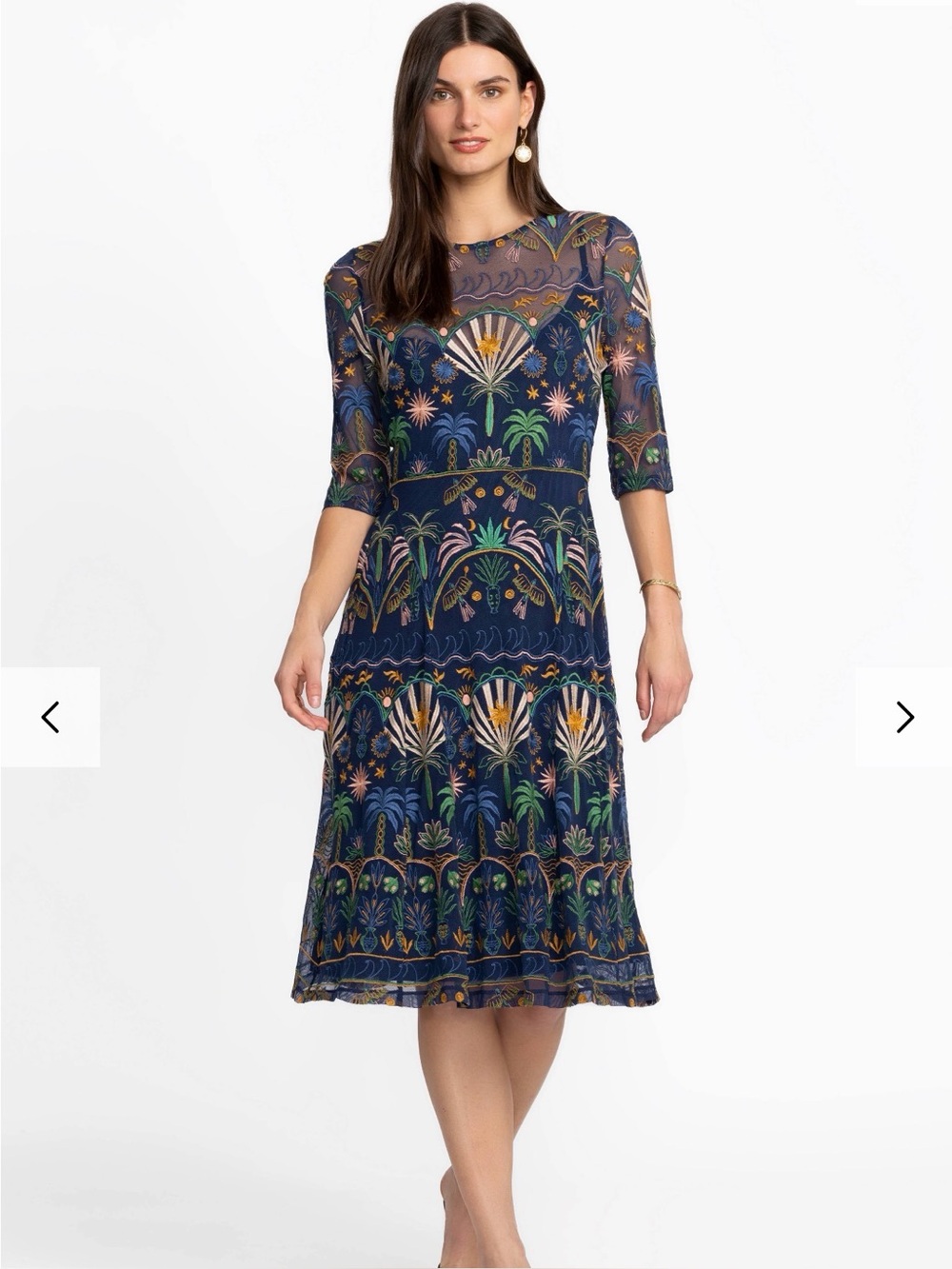 Jade by Johnny Was Blue Nova Paneled Midi Dress w/Embroidery Women's Size S. NWT